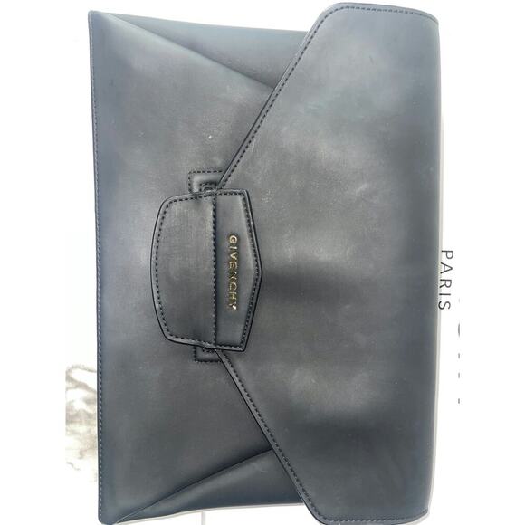 Givenchy Black Leather Envelope Clutch with Gold Logo - Picture 6 of 6